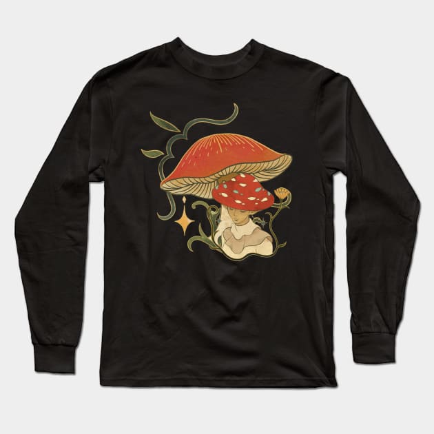 Mushroom Vintage Flower Nature Long Sleeve T-Shirt by BellaPixel